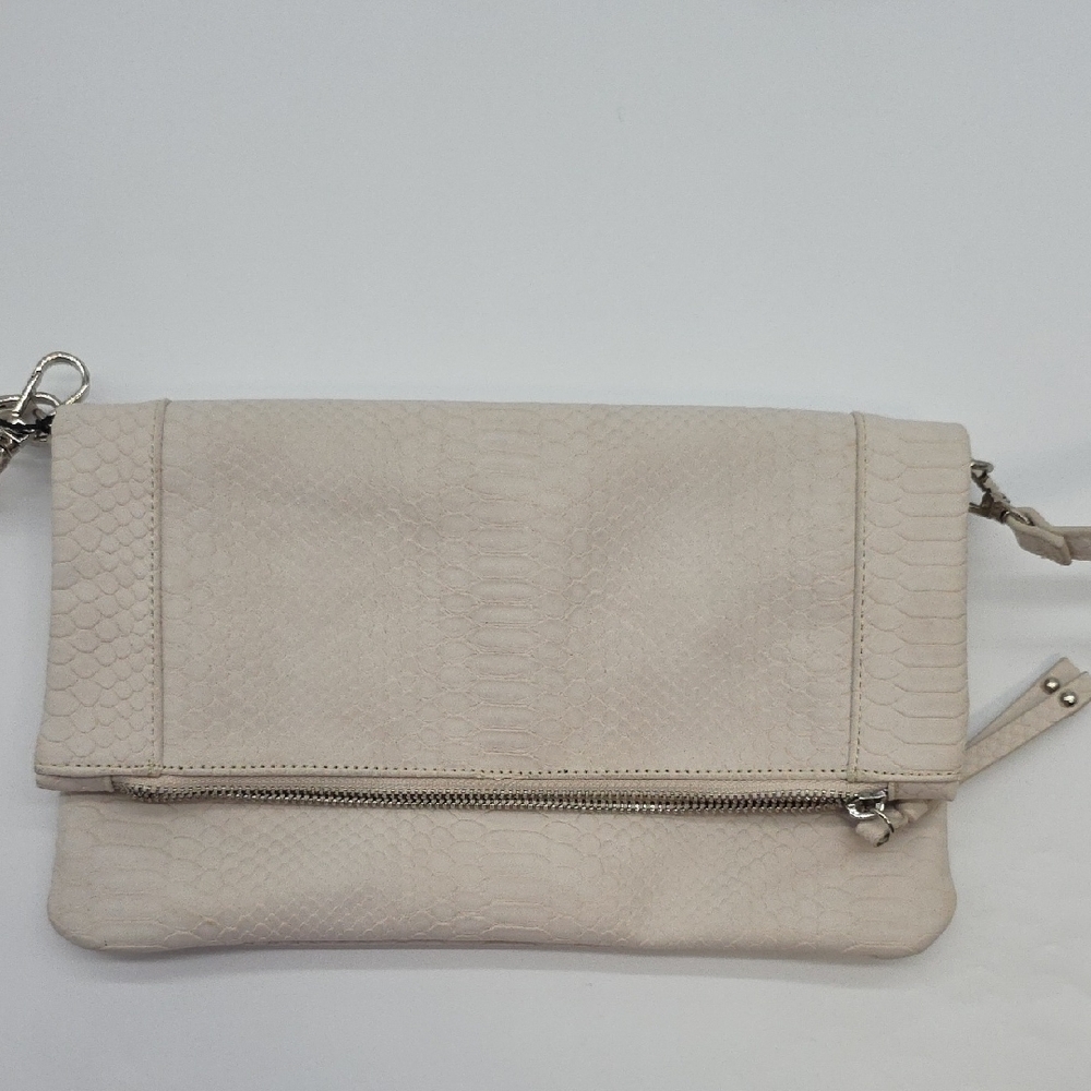 Sole Society Textured cream purse fold  over crossbody or Clutch. Faux Leather.